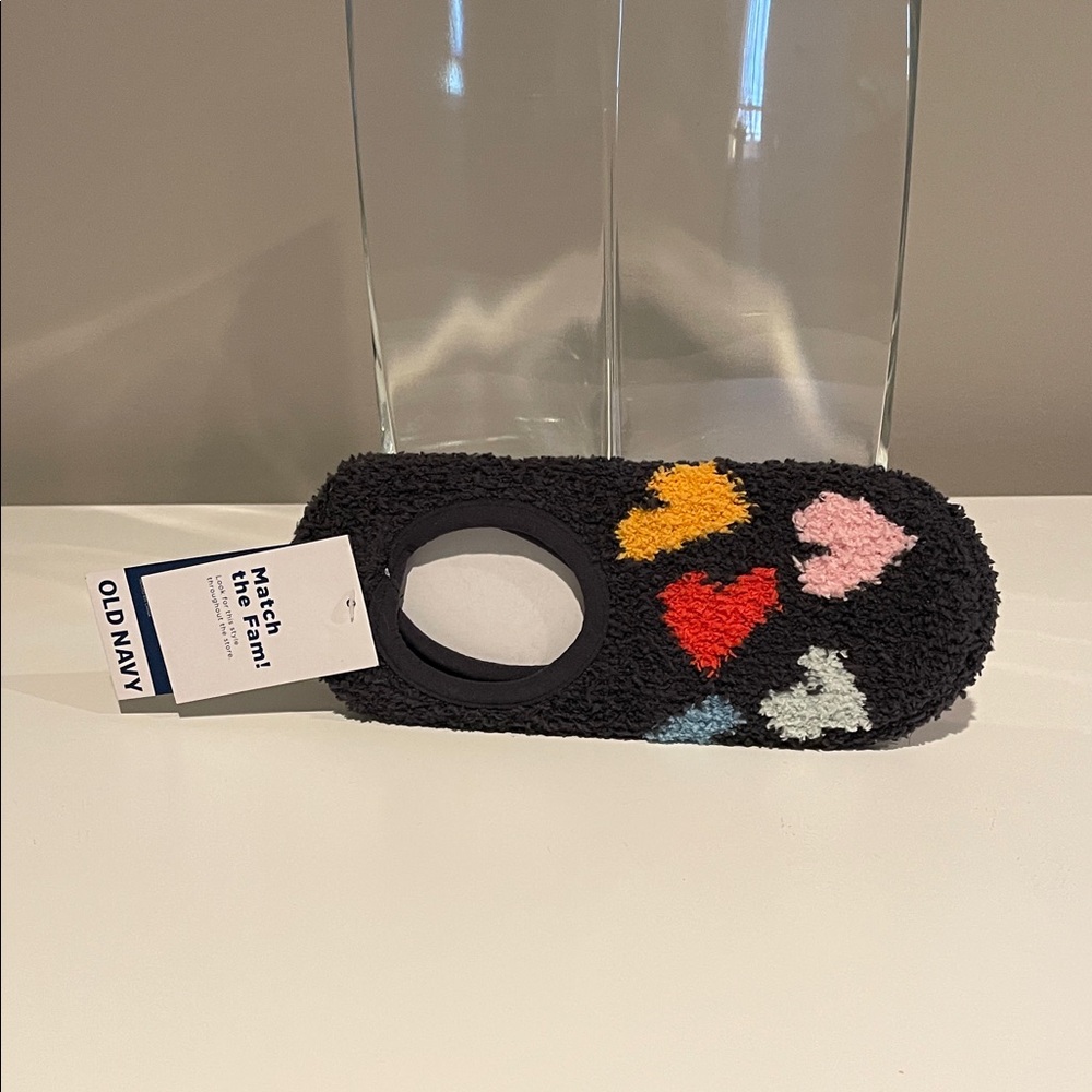 FINAL OFFER on these Old Navy Black Fuzzy Footies with Multicolor Hearts